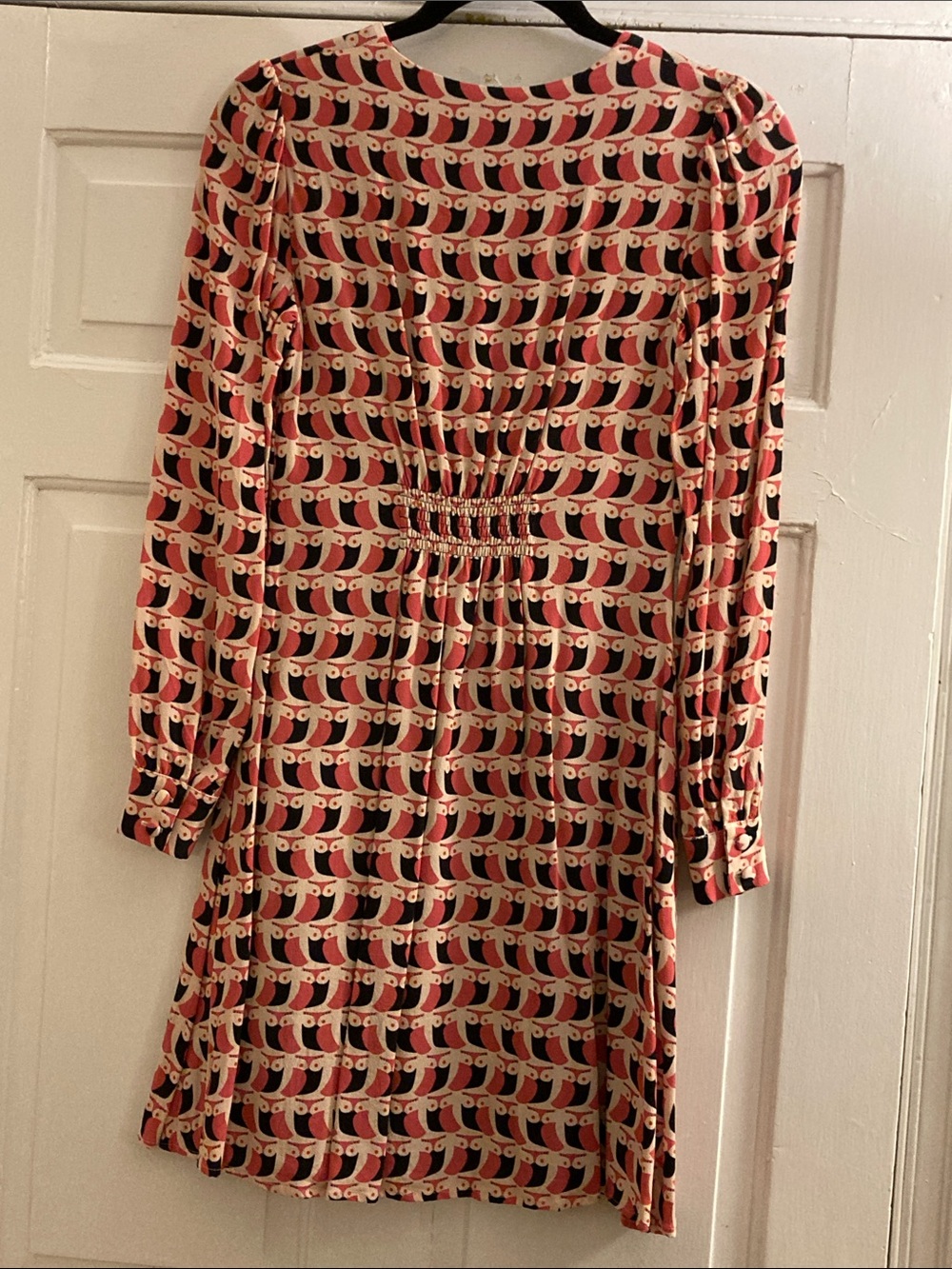 Héroïnes Coral and Black Patterned V-Neck Mini Dress, FR 36 (US S) - Picture 2 of 9